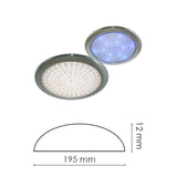 immagine con le misure e le funzioni della plafoniera led per camper