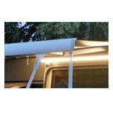 foto del montaggio della plafoniera led sopra la porta di un van, con funzione da grondaia