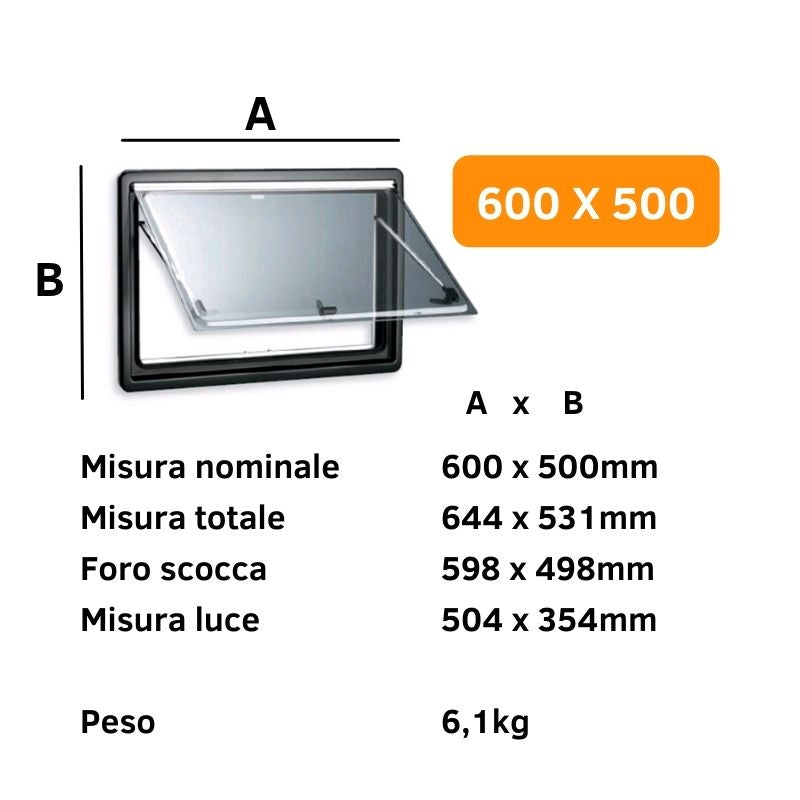 Finestra Per Camper Con Zanzariera E Protezione Solare - 450x500 Mm Alluminio - Foto 8